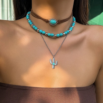 Blue Stone Cactus Necklace