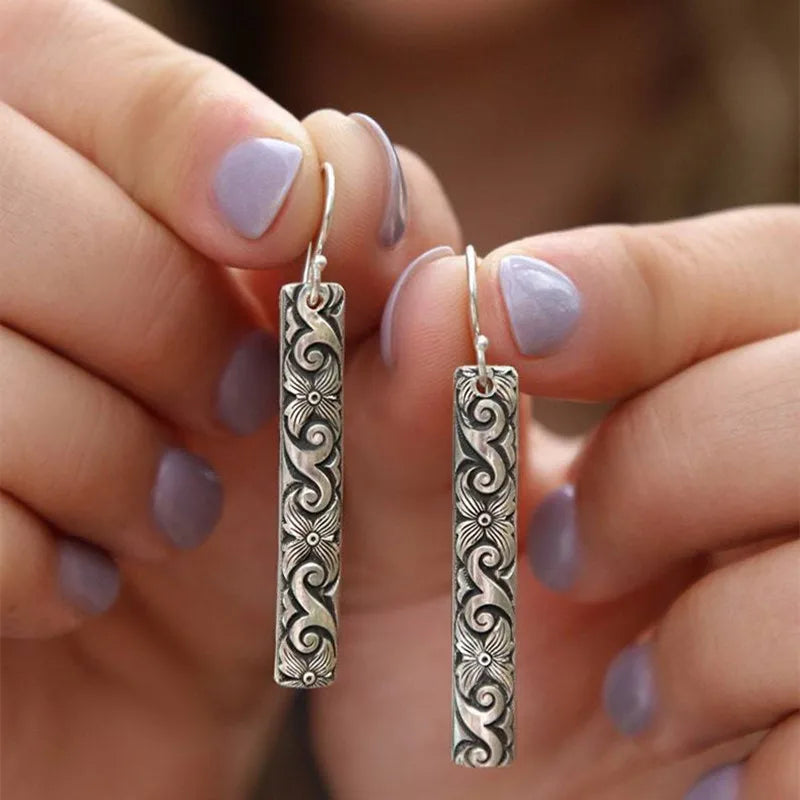 Vintage Ethnic Metal Carving Hook Earrings