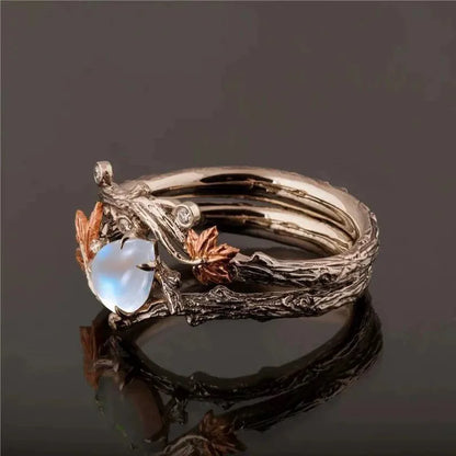Lunar Leaf Boho Moonstone Ring