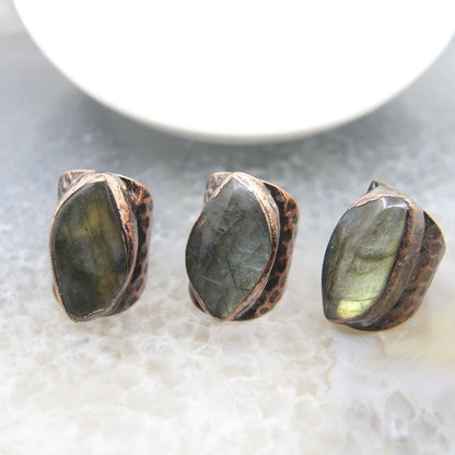 Adjustable Natural Labradorite Rings