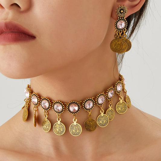 Bohemian Crystal Statement Necklace & Earrings