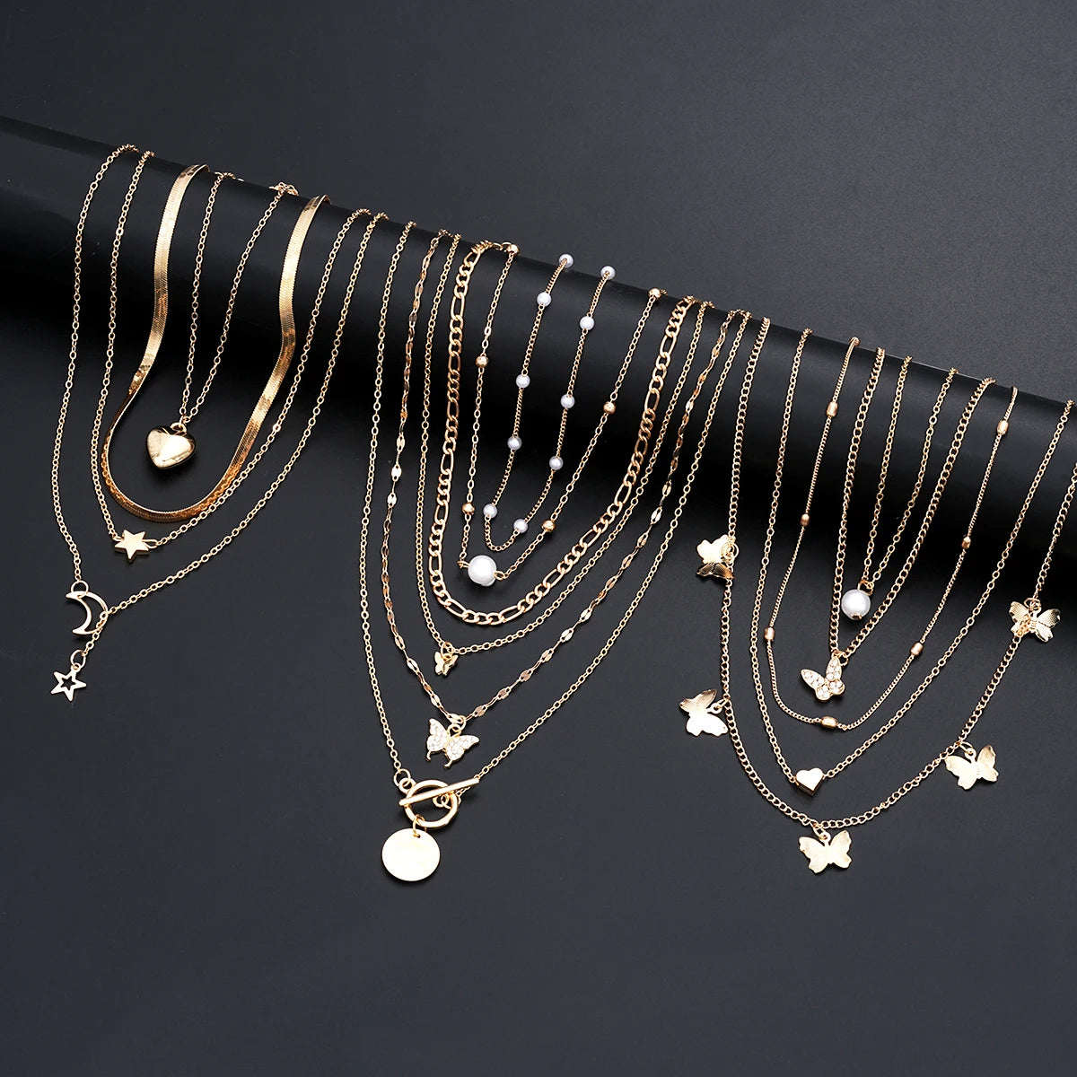 Bohemian Layered Charm Necklace Set