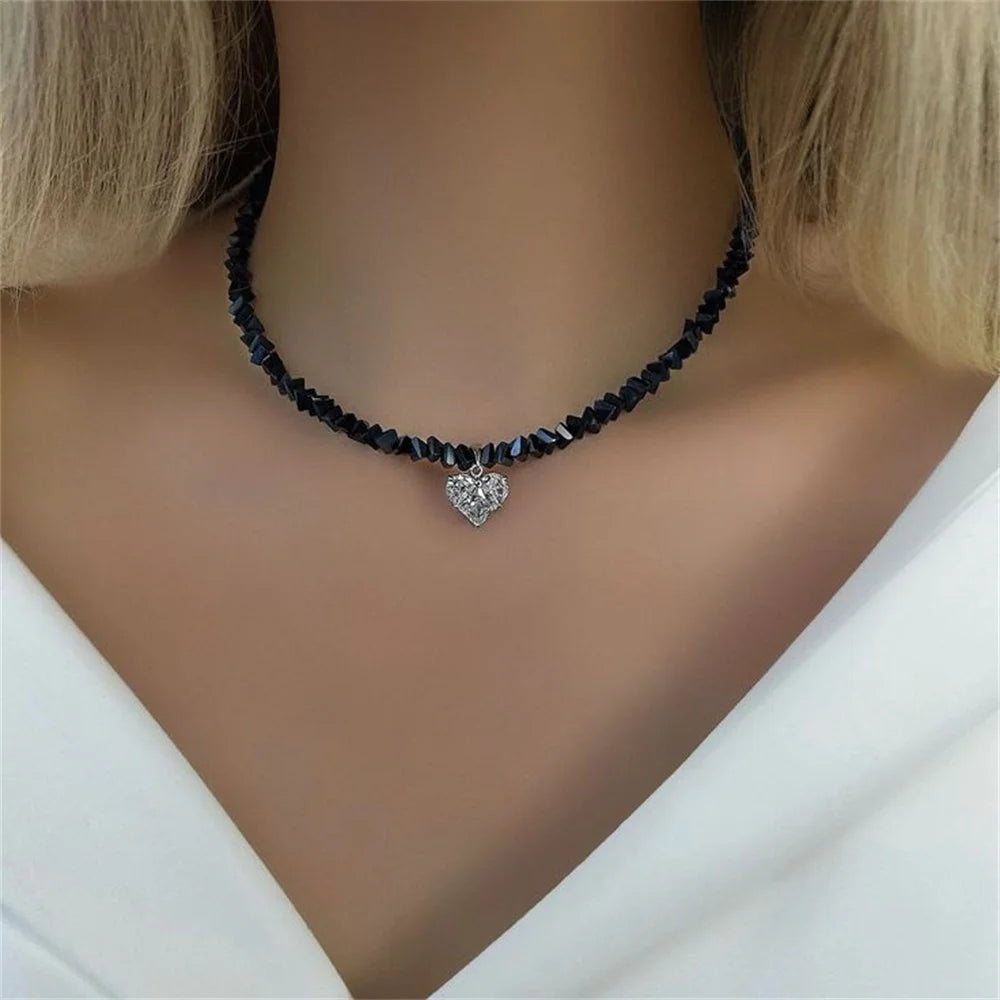 Boho Baroque Crystal Heart Chain Necklace
