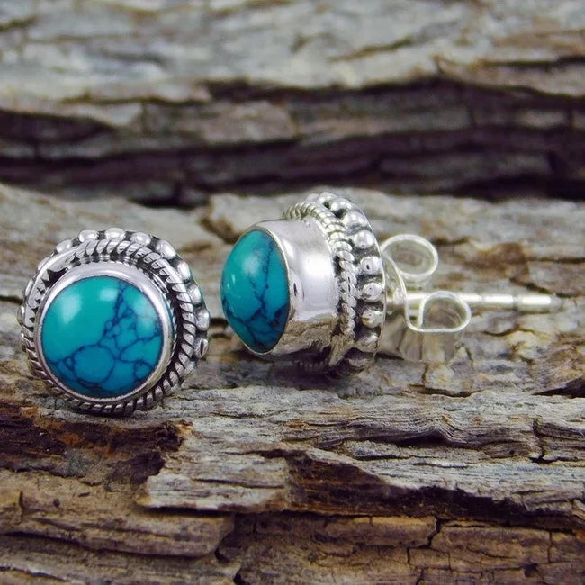 Blue Stone Stud Earring Boho Chic