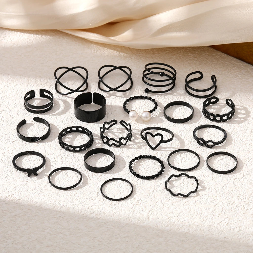 Black 22 Pieces Set Rings