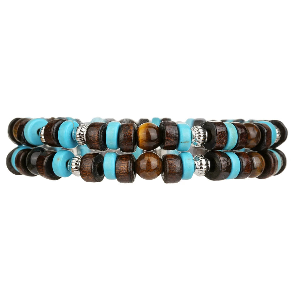 Handmade Pine Stone & Wood Bead Jewelry Set