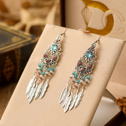 Boho Leaf Tassel Earrings