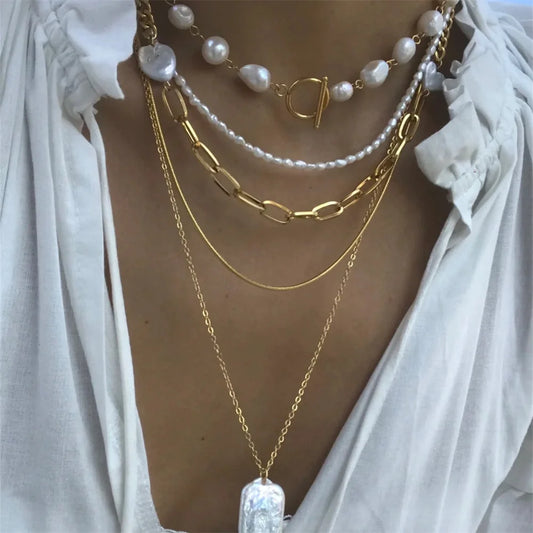 Pearls Multilayer Golden Chain Necklaces