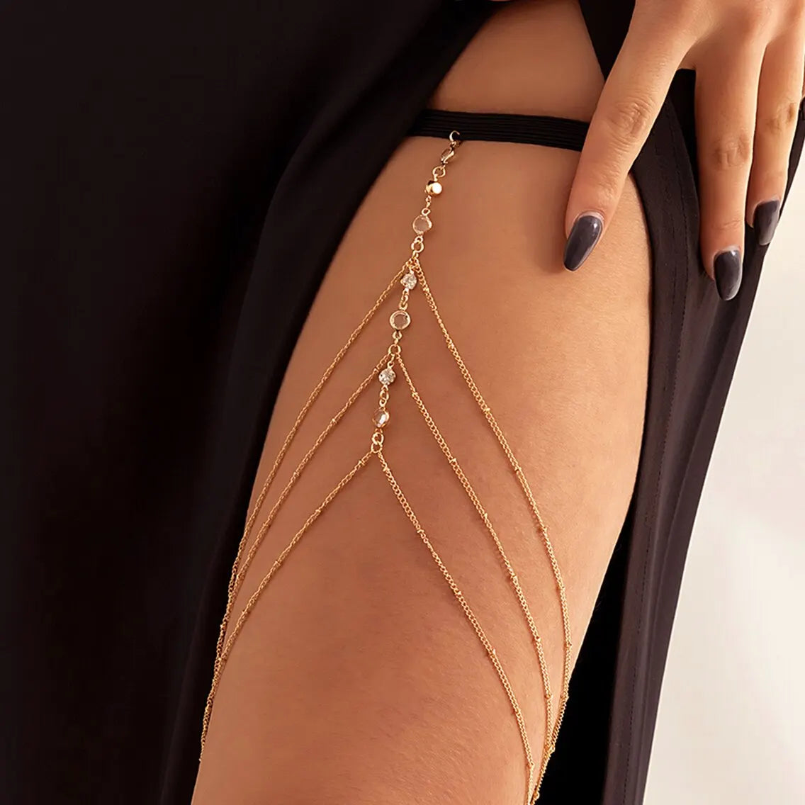 Multilayer Crystal Tassel Leg Chain
