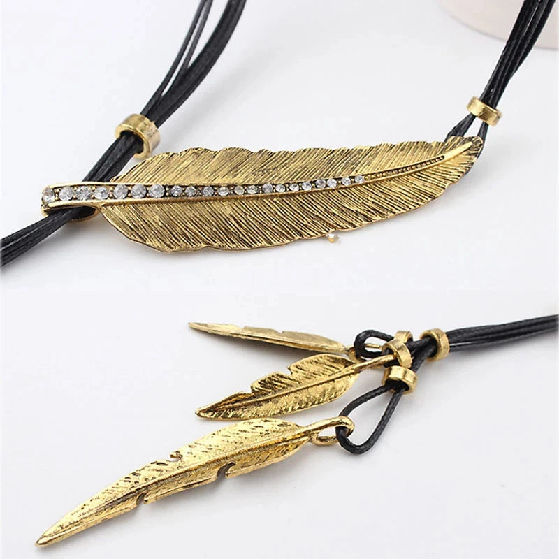 Tribal Feather Leather Cord Necklace