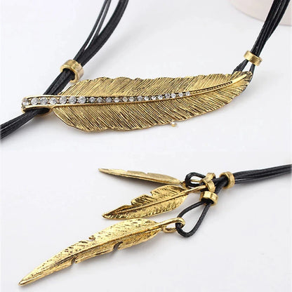 Tribal Feather Leather Cord Necklace