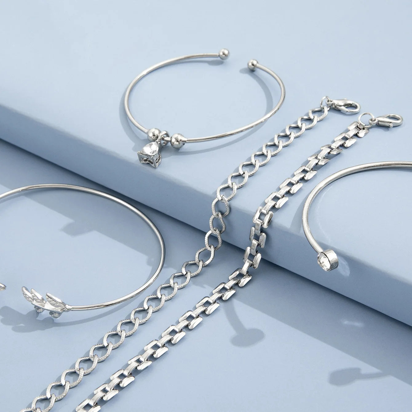 Silver Link Chain Bracelet Set