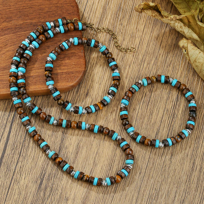 Handmade Pine Stone & Wood Bead Jewelry Set