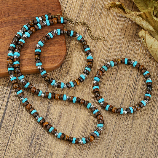 Handmade Pine Stone & Wood Bead Jewelry Set