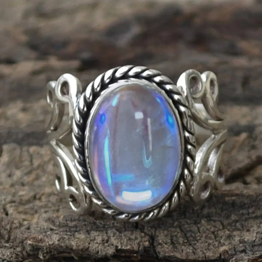 Huitan Boho Style Ring with Opal Stone