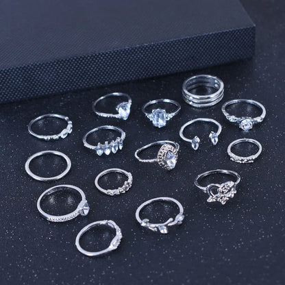 Vintage Boho Rhinestone Ring Set (15-Piece)