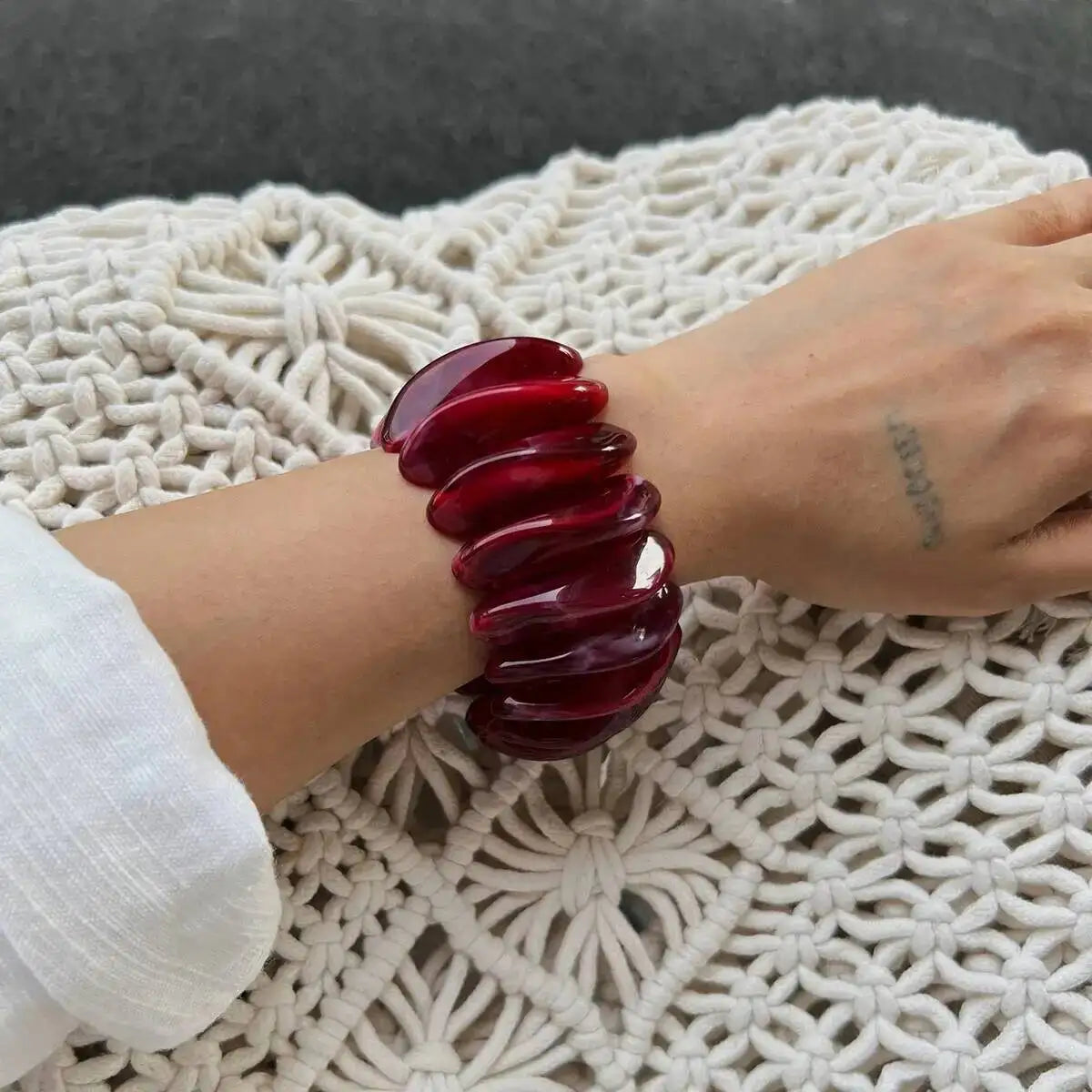 Chunky Red Acrylic Resin Cuff Bangle