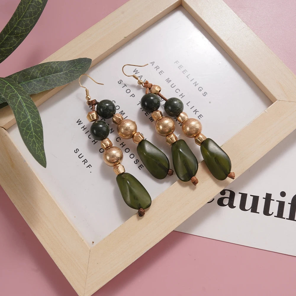 Boho Earthy Statement Earrings – Warm Toned Drop Jewelry