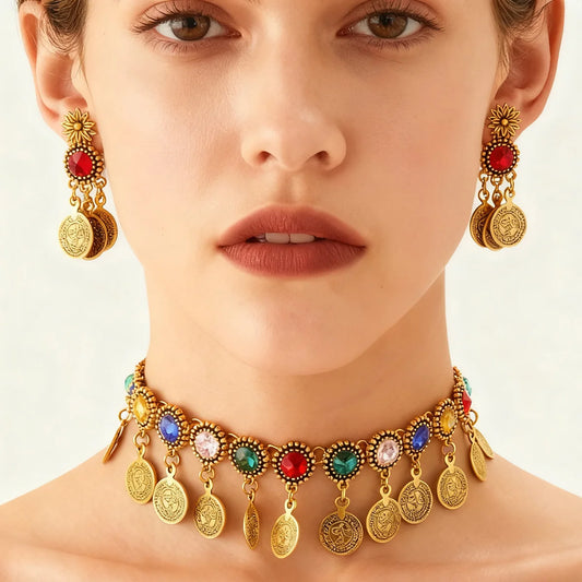 Bohemian Crystal Statement Necklace & Earrings