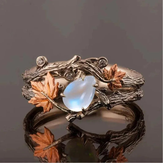 Lunar Leaf Boho Moonstone Ring