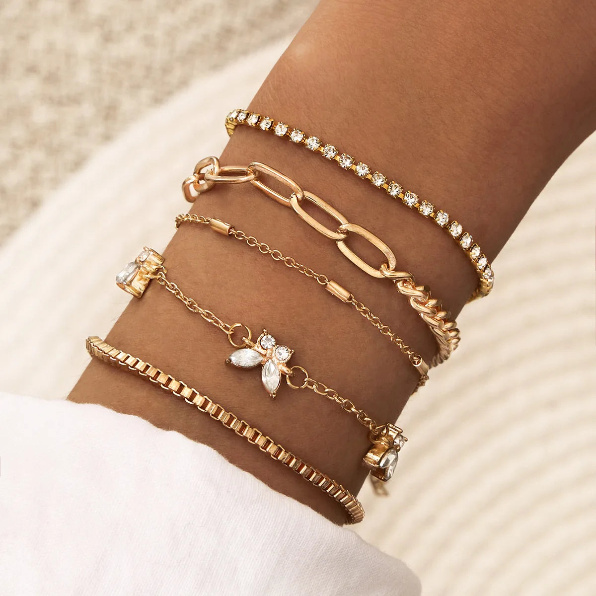 Silver Link Chain Bracelet Set