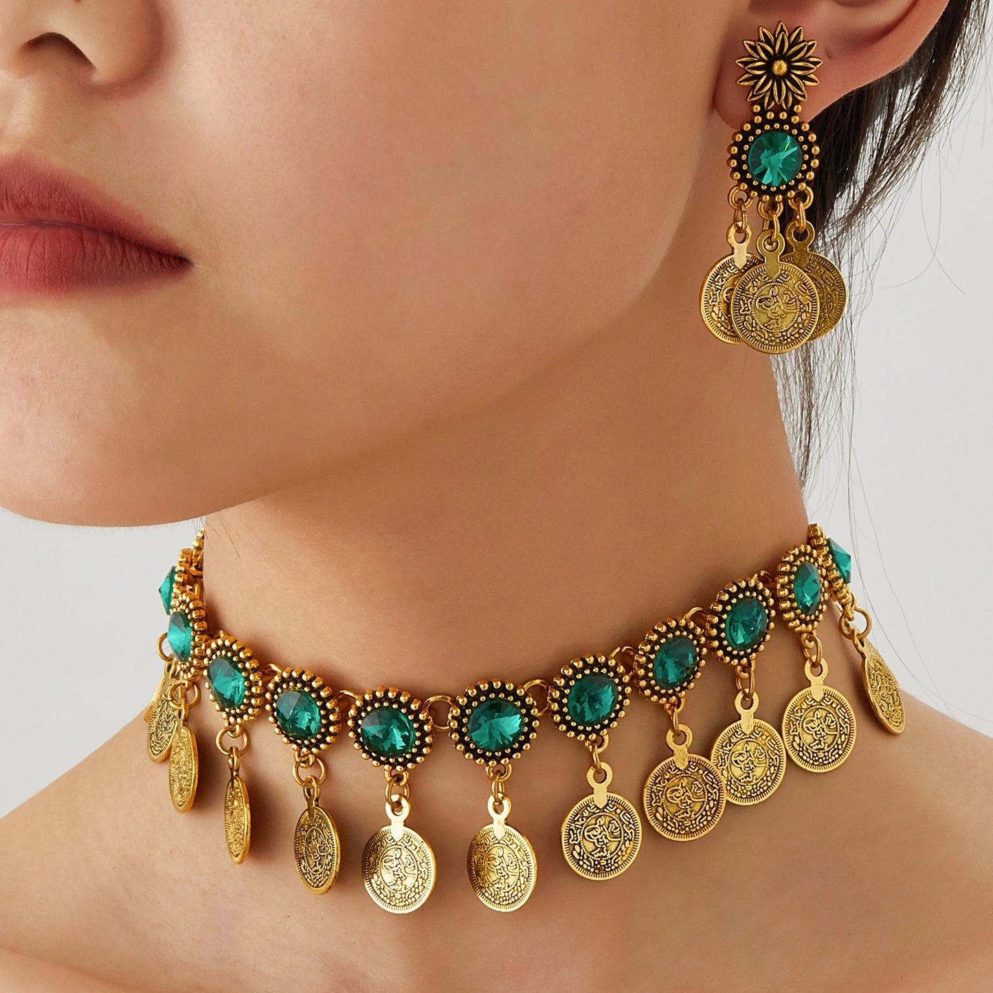 Bohemian Crystal Statement Necklace & Earrings