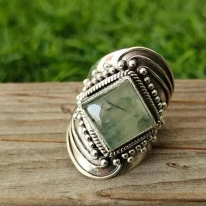 Antique Boho Tibetan Moonstone Statement Ring