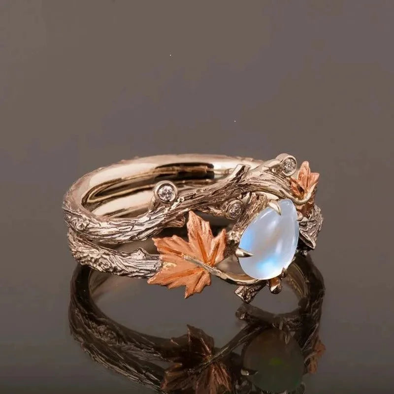 Lunar Leaf Boho Moonstone Ring
