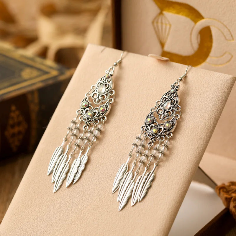 Boho Leaf Tassel Earrings