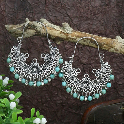 Blue Stone Tassel Dangle Earrings