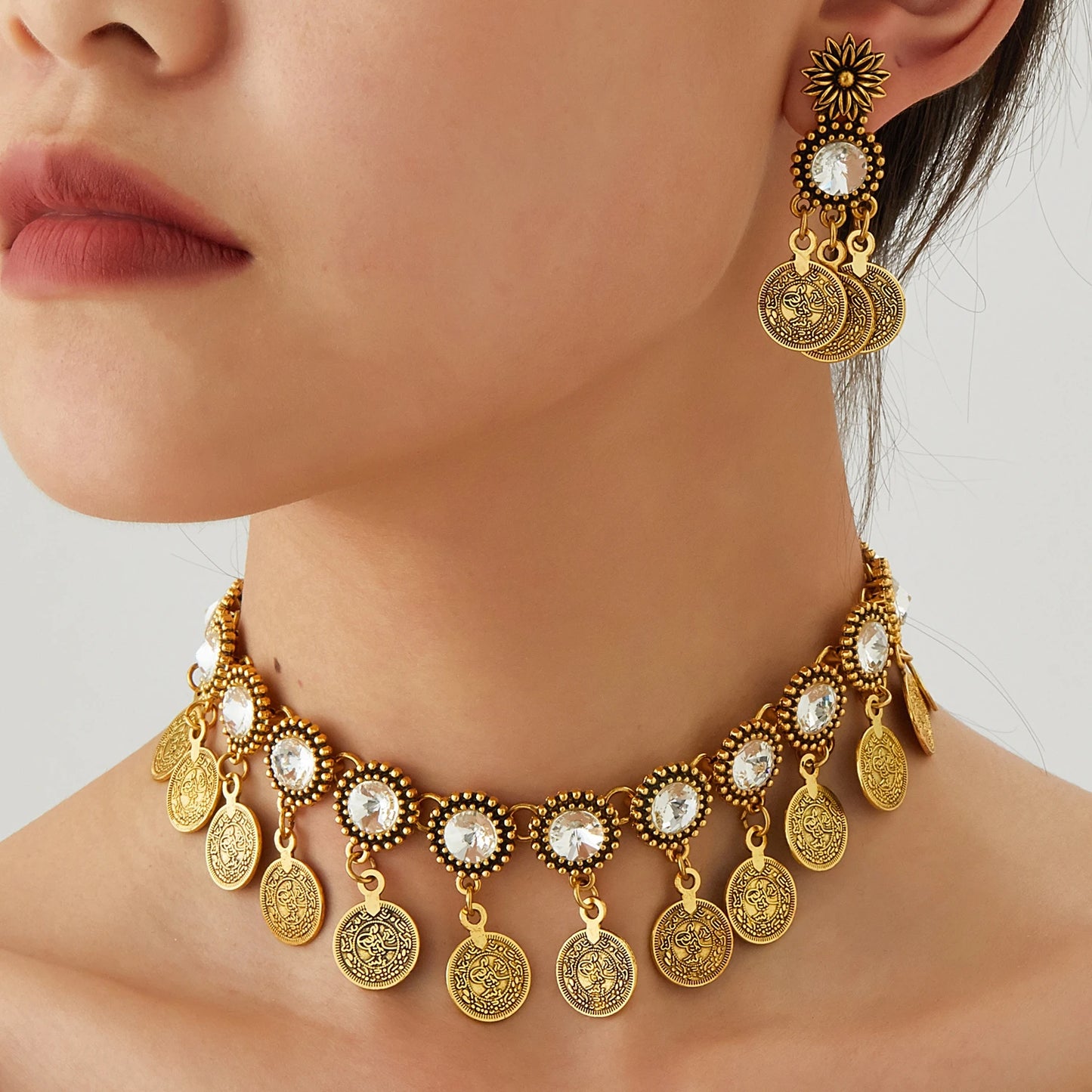 Bohemian Crystal Statement Necklace & Earrings