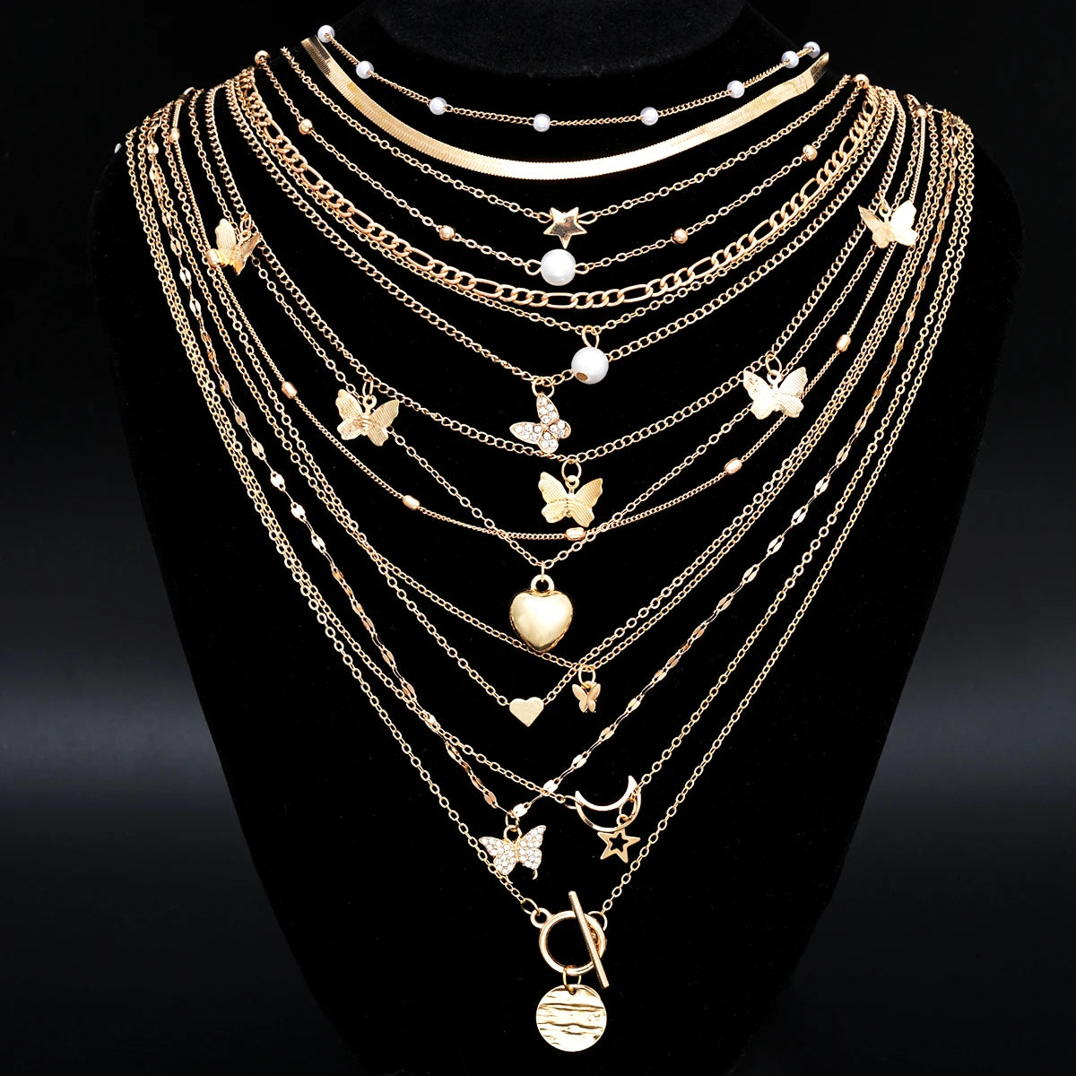 Bohemian Layered Charm Necklace Set