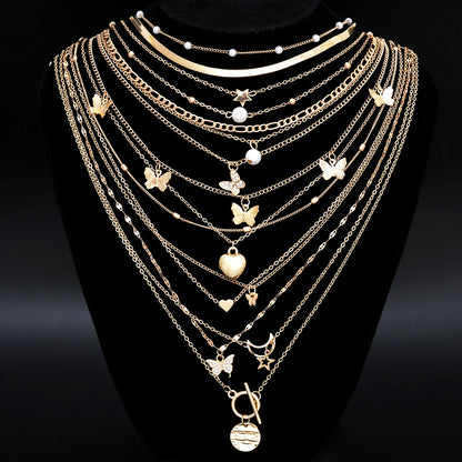 Bohemian Layered Charm Necklace Set