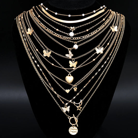 Bohemian Layered Charm Necklace Set