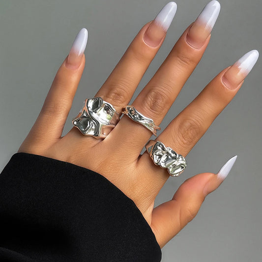 3 piece Vintage Punk Liquid Metal Ring