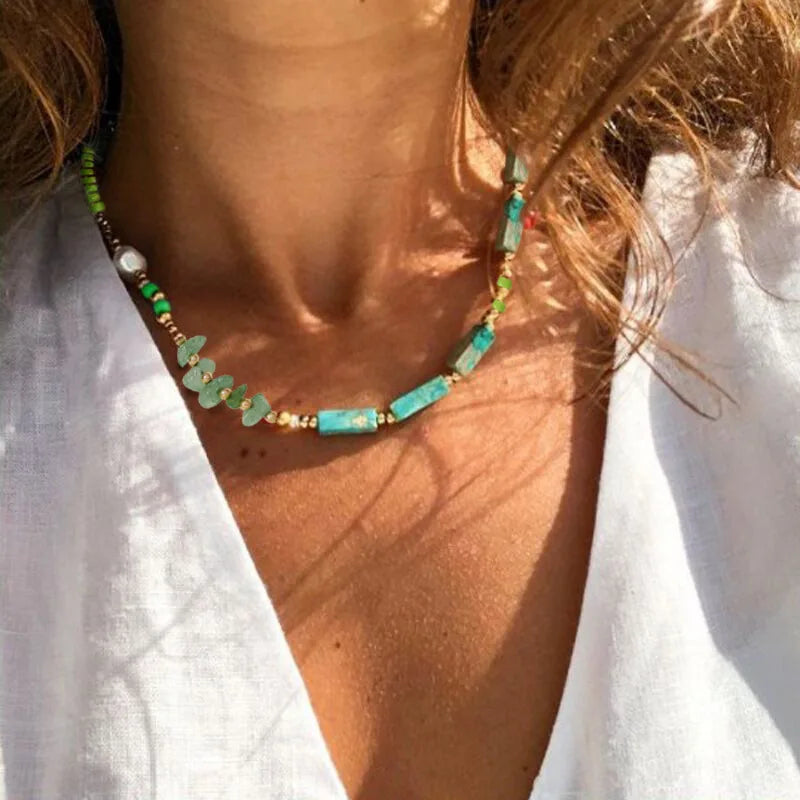 Seed Beaded Natural Stone Choker Necklace boho chic jewelry free spirit lifestyle