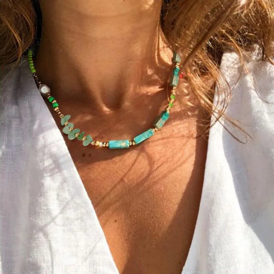 Seed Beaded Natural Stone Choker Necklace boho chic jewelry free spirit lifestyle