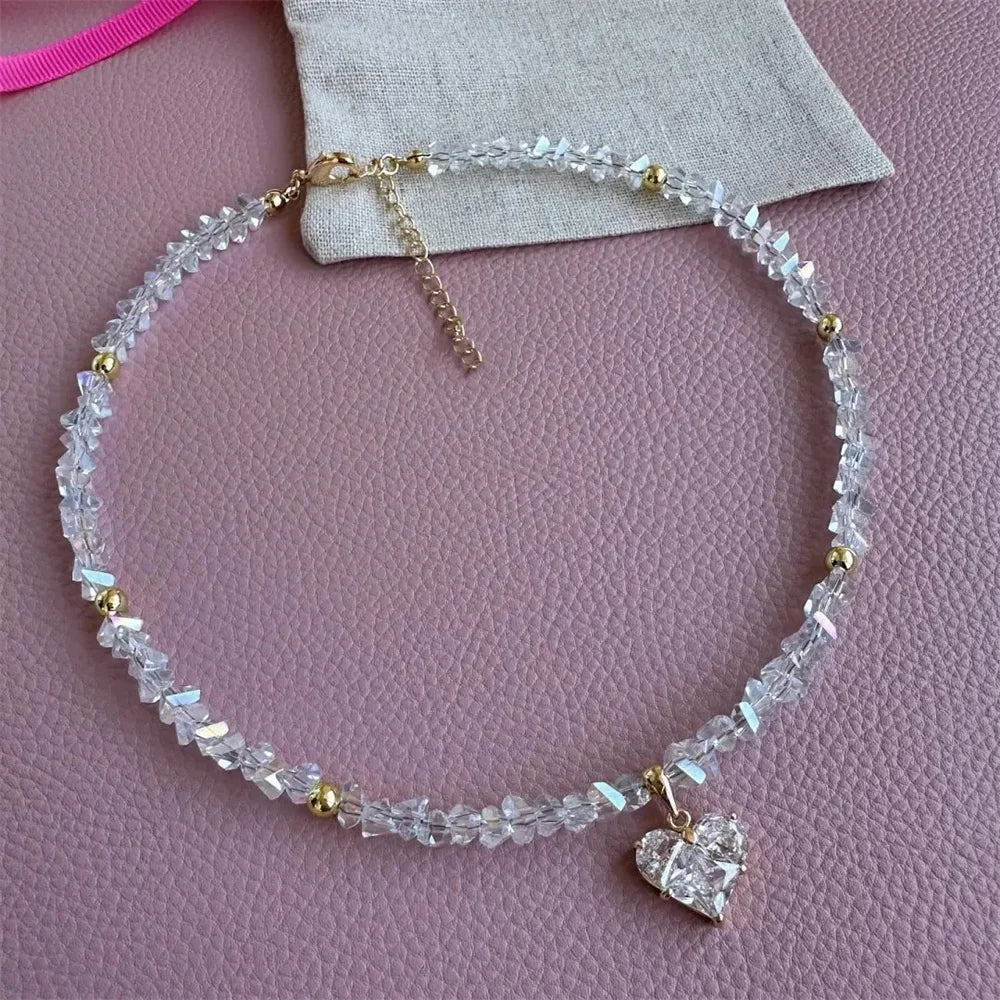 Boho Baroque Crystal Heart Chain Necklace