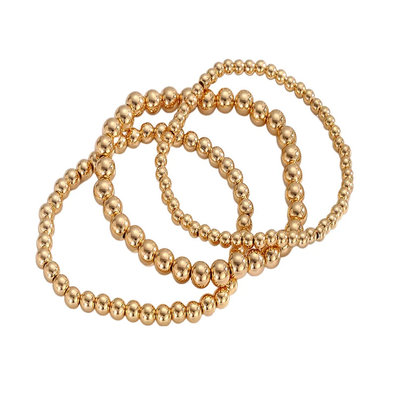 Gold Color Beads Bracelets Set 7 Piece