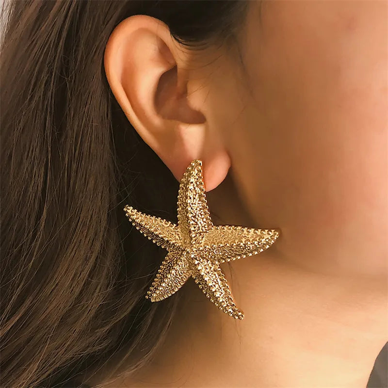 Large Metal Starfish Stud Earrings boho chic 