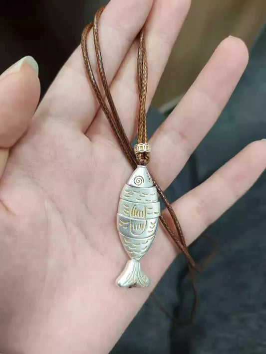 Vintage Adjustable Leather Fish Charm Necklace